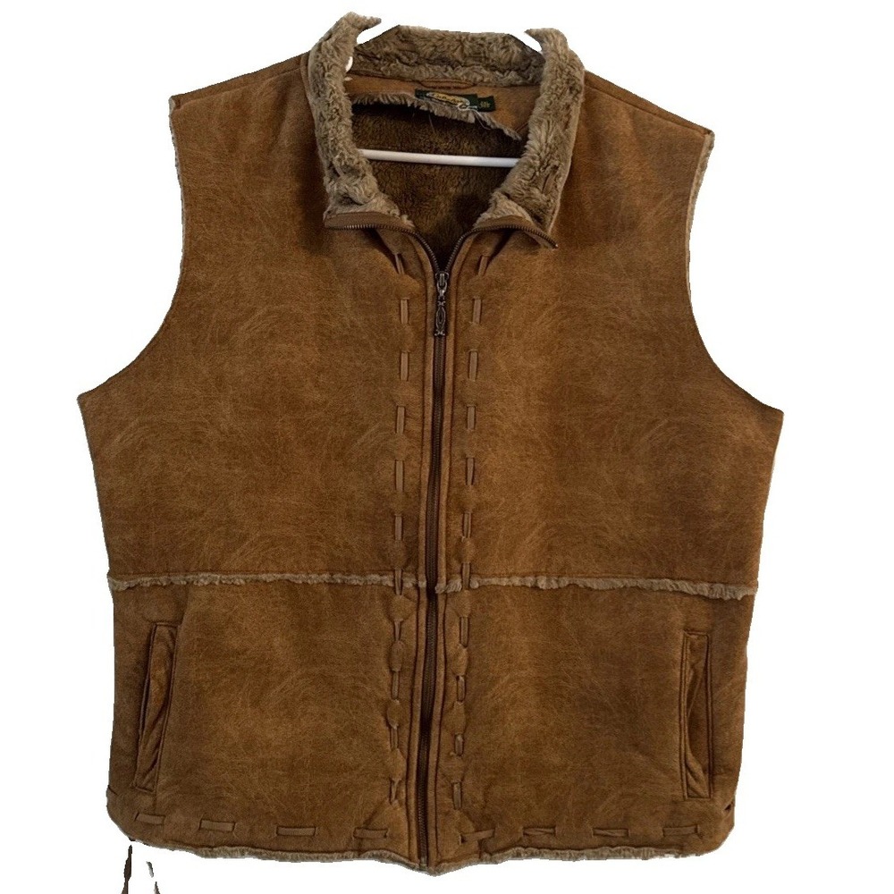 Cabela's Women's 2XL Brown Faux Suede Sherpa Lined Full Zip Vest Western